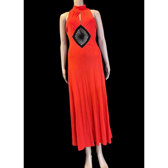 Vintage Mr Boots Limited Edition Sleeveless Halter Maxi Dress Red 60s 70s READ - Picture 1 of 15
